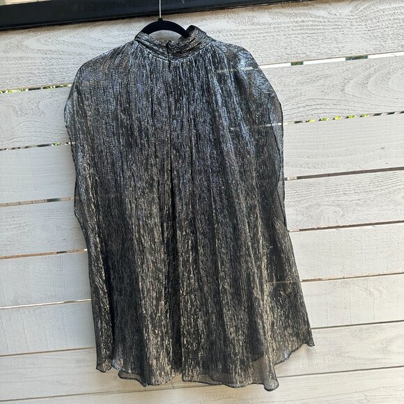 Halston | OPHELIA LUREX CHIFFON DRESS | Silver cape dress - Picture 5 of 6